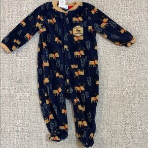 Cozy Navy Moose and Tree Print Footie